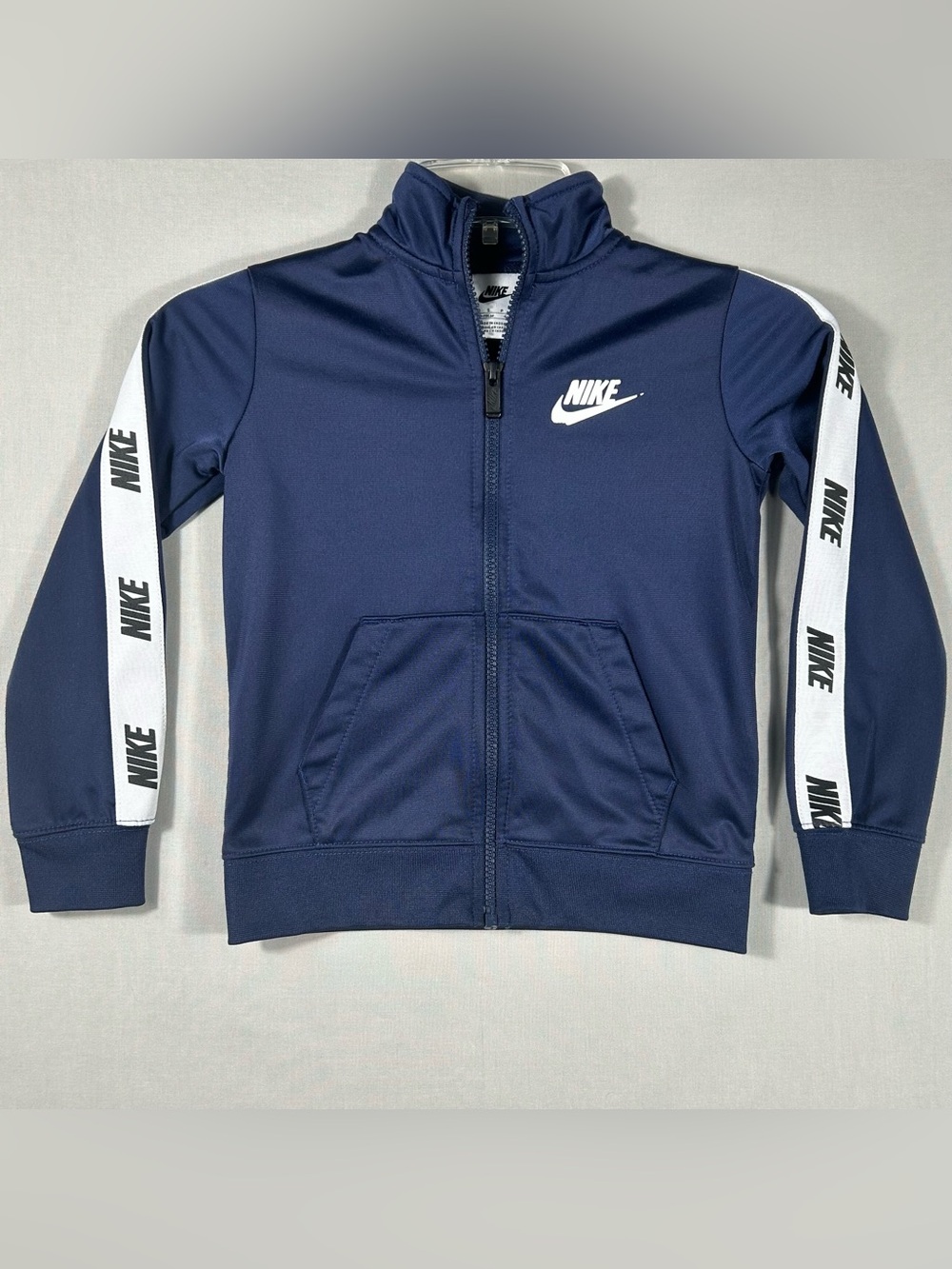 Nike Track Jacket Boys Small (4-5) Navy White Full Zip Pockets Logo